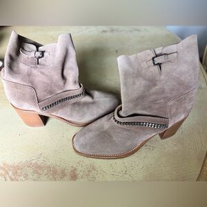 Aquatalia Chic Suede Ankle Boots with Chain Accent